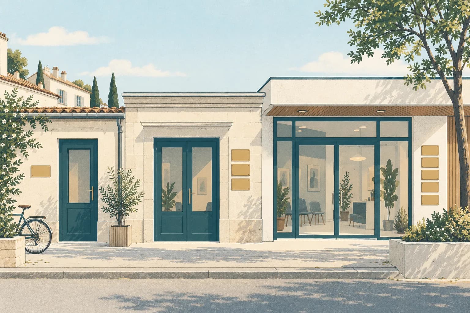 Trois portes de cabinets, de la plus petite à la plus grande.